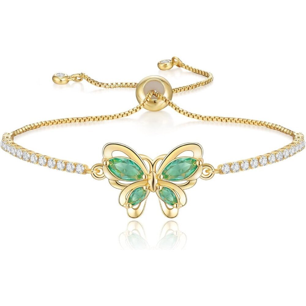 Women's Green Butterfly Dainty Trendy Adjustable Tennis Slide Bracelets Jewelry